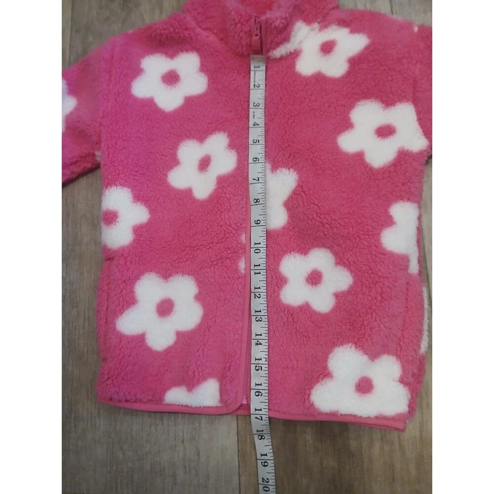 Girl’s Jumping Beans High Pile Fleece Jacket Pink White Flower Full Zip - Size 8